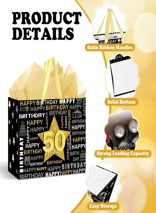 Woosytoo Black Gold 50th Birthday Gift Bag Large Vintage Happy 50th Birthday Gift Bag with Wrapping Paper and Greeting Card for Man Women 50th Fifty Year Old Bday Decorations Party Supplies - Image 4